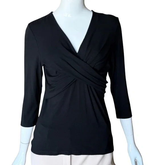 Ann Taylor (Original Ann Taylor) Faux Wrap Black 3/4 Sleeve Top Size Medium - Picture 6 of 6